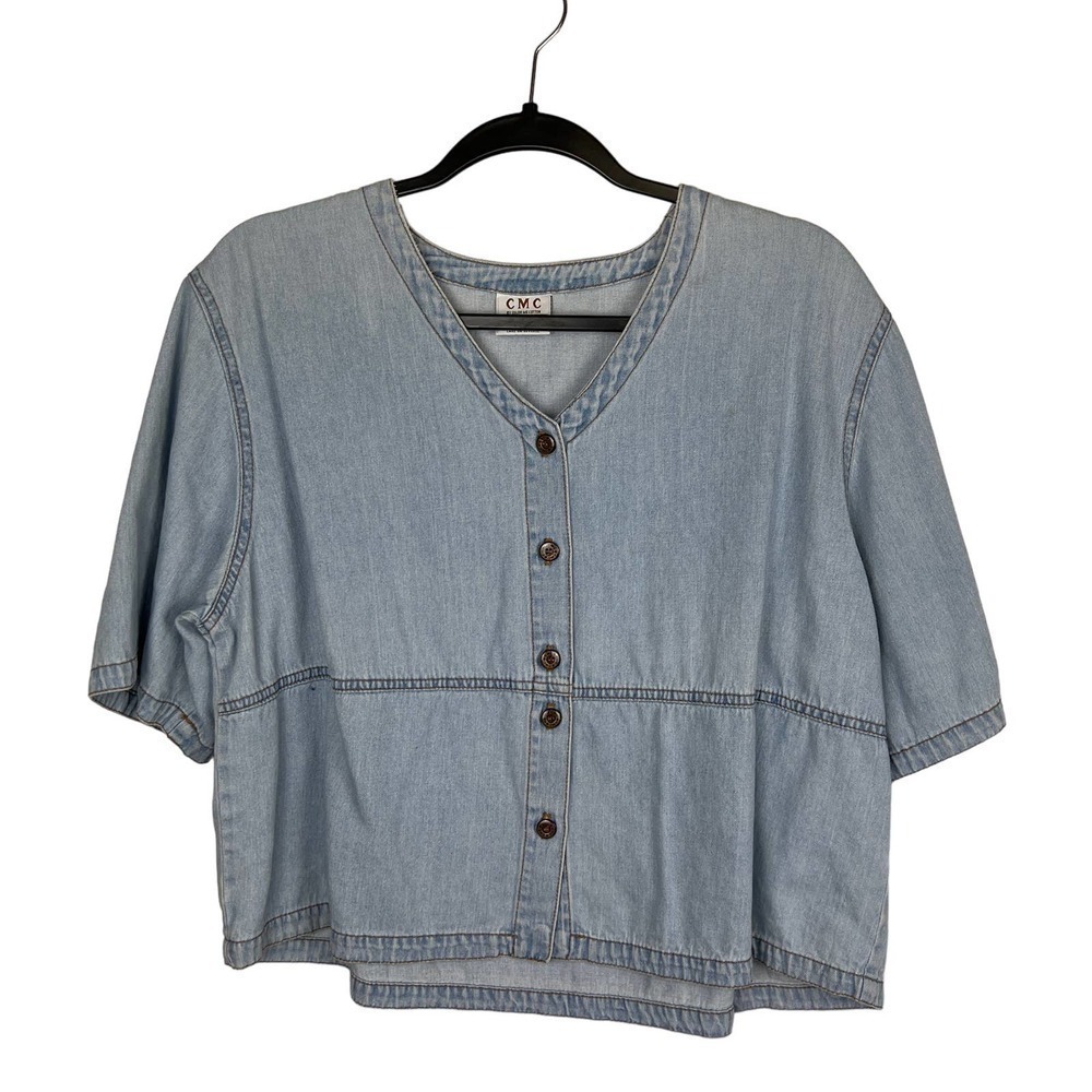 C.M.C Vintage Chambray Button Down Crop Top Size  L